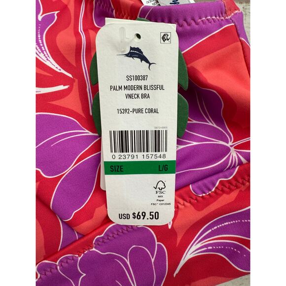Tommy Bahama Women's Pure Coral Palm Modern Blissful V-Neck Swim Bra Size L - Picture 8 of 8
